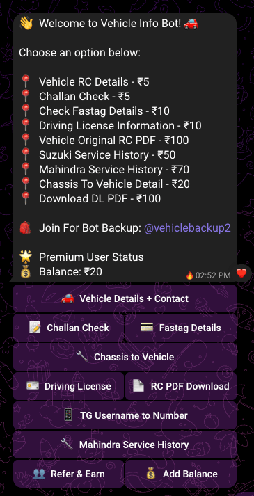 Bot welcome menu