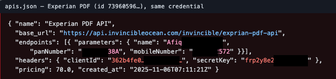  Live Experian PDF API query