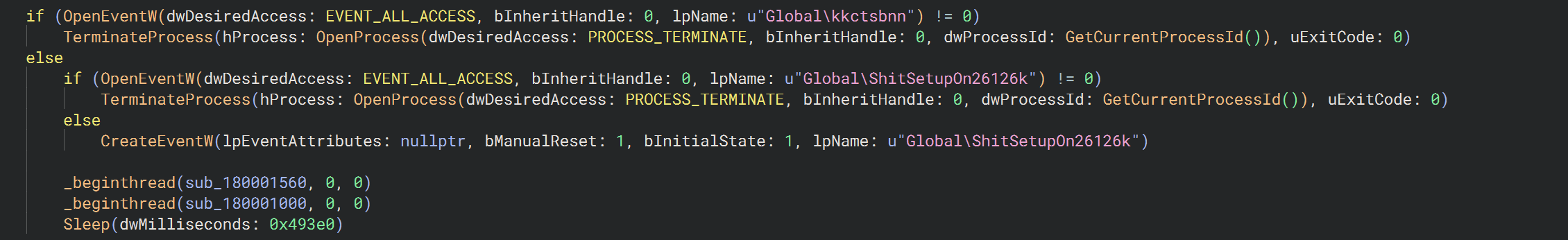 Single running instance using named global events