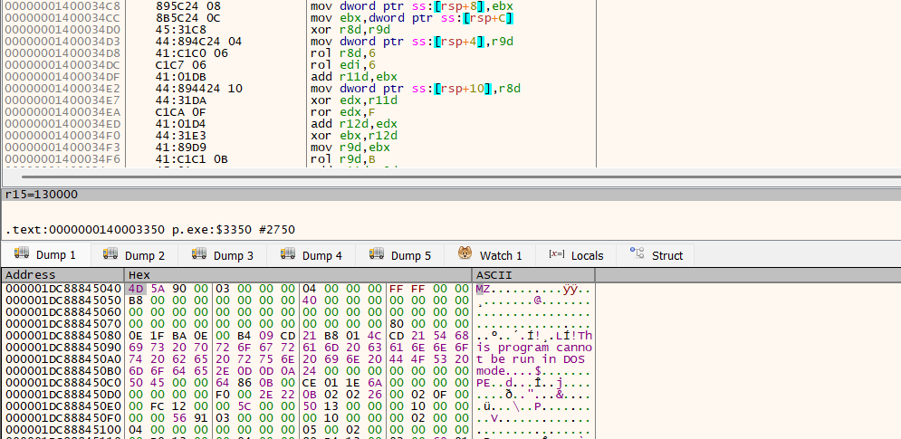 Custom decryption routine revealing a valid PE payload in memory
