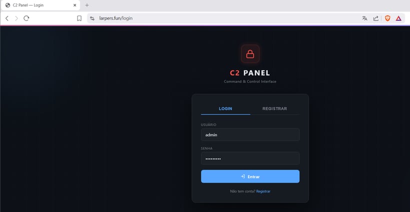 Web-based C2 management portal hosted on attacker-controlled infrastructure