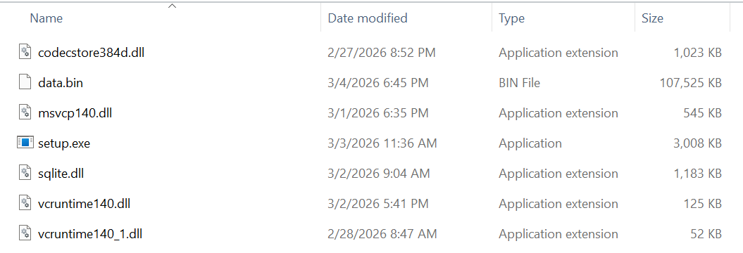 Windows Explorer listing of OnionDrop sample files, showing data.bin inflated to over 107 MB.