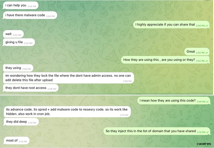 Screenshot of conversation with hacker 