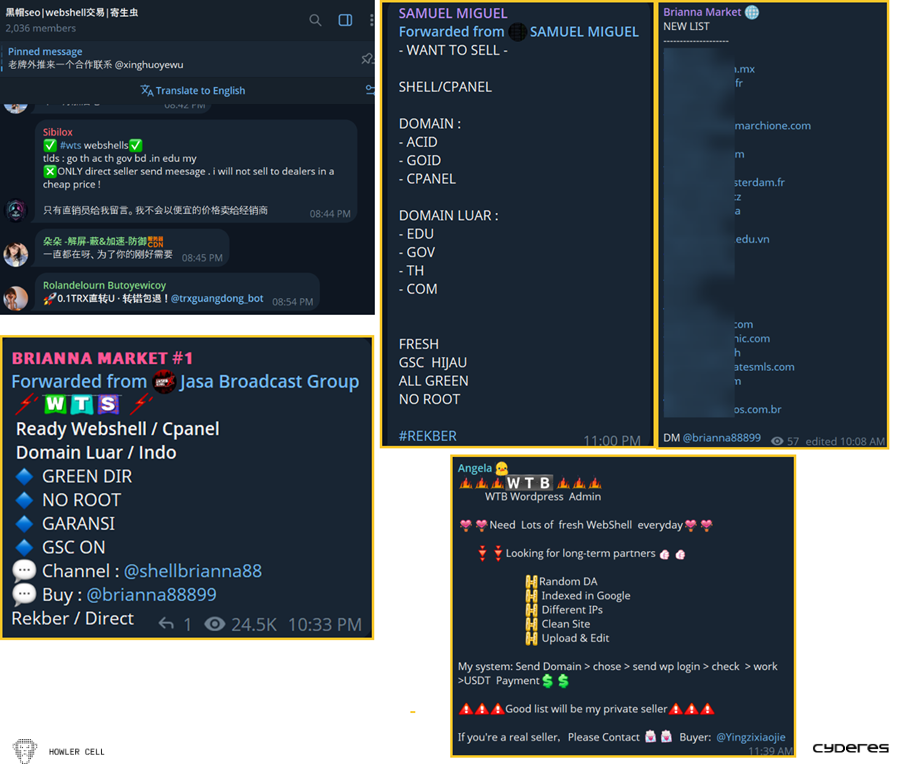 Screenshot of Telegram showing active communication channels of buyers and sellers