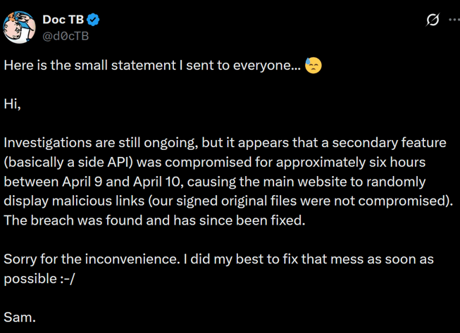 Confirmation of suspected malware distribution by CPUID on X