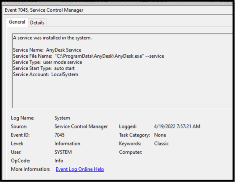 Image of Windows event log