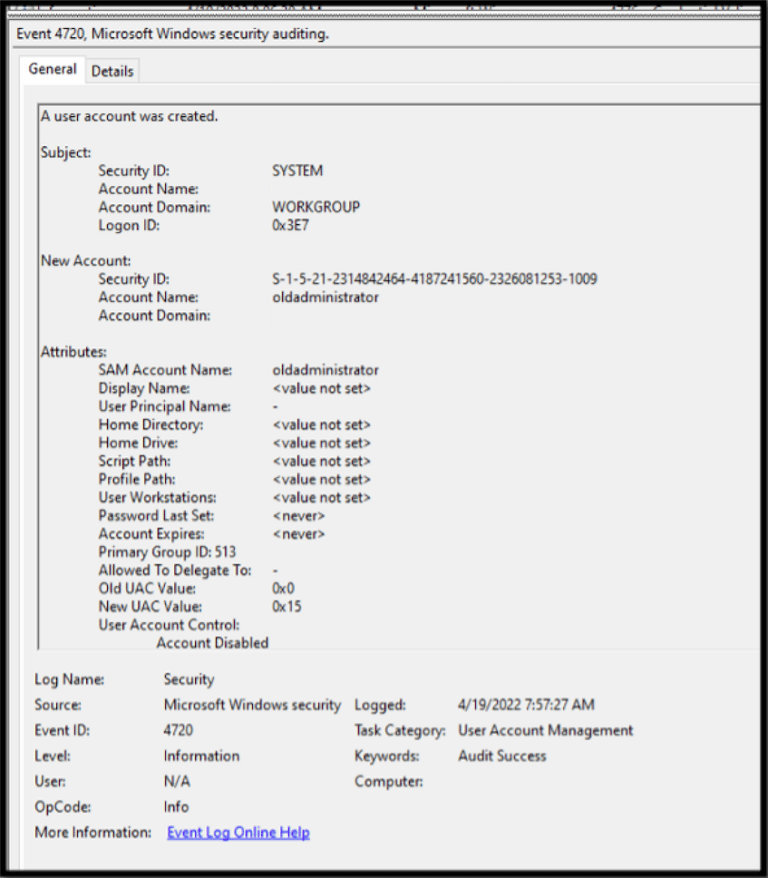 Image of Windows event log