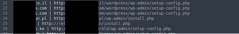 Screenshot of vulnerable websites shared by hackers
