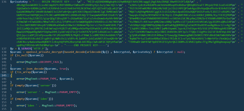 Screenshot of request processing with private key