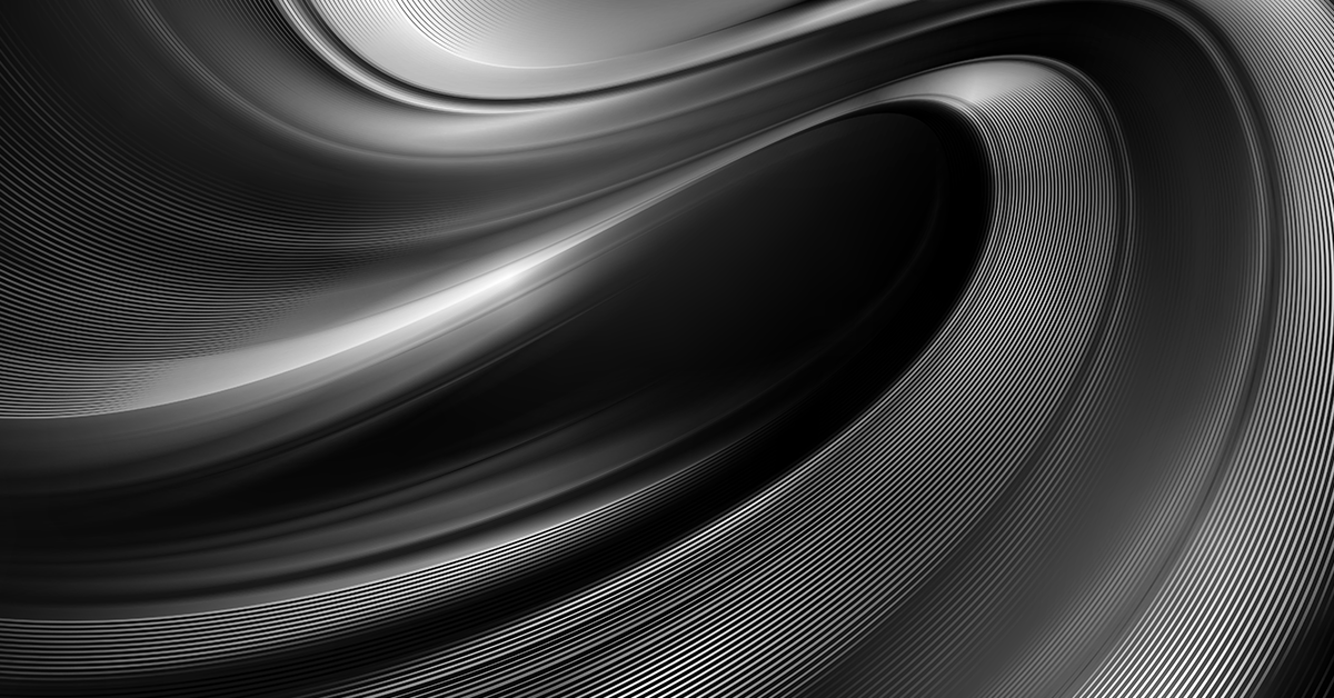 Abstract black and silver wave pattern with smooth curves and fine concentric lines, creating a modern, high-tech visual effect